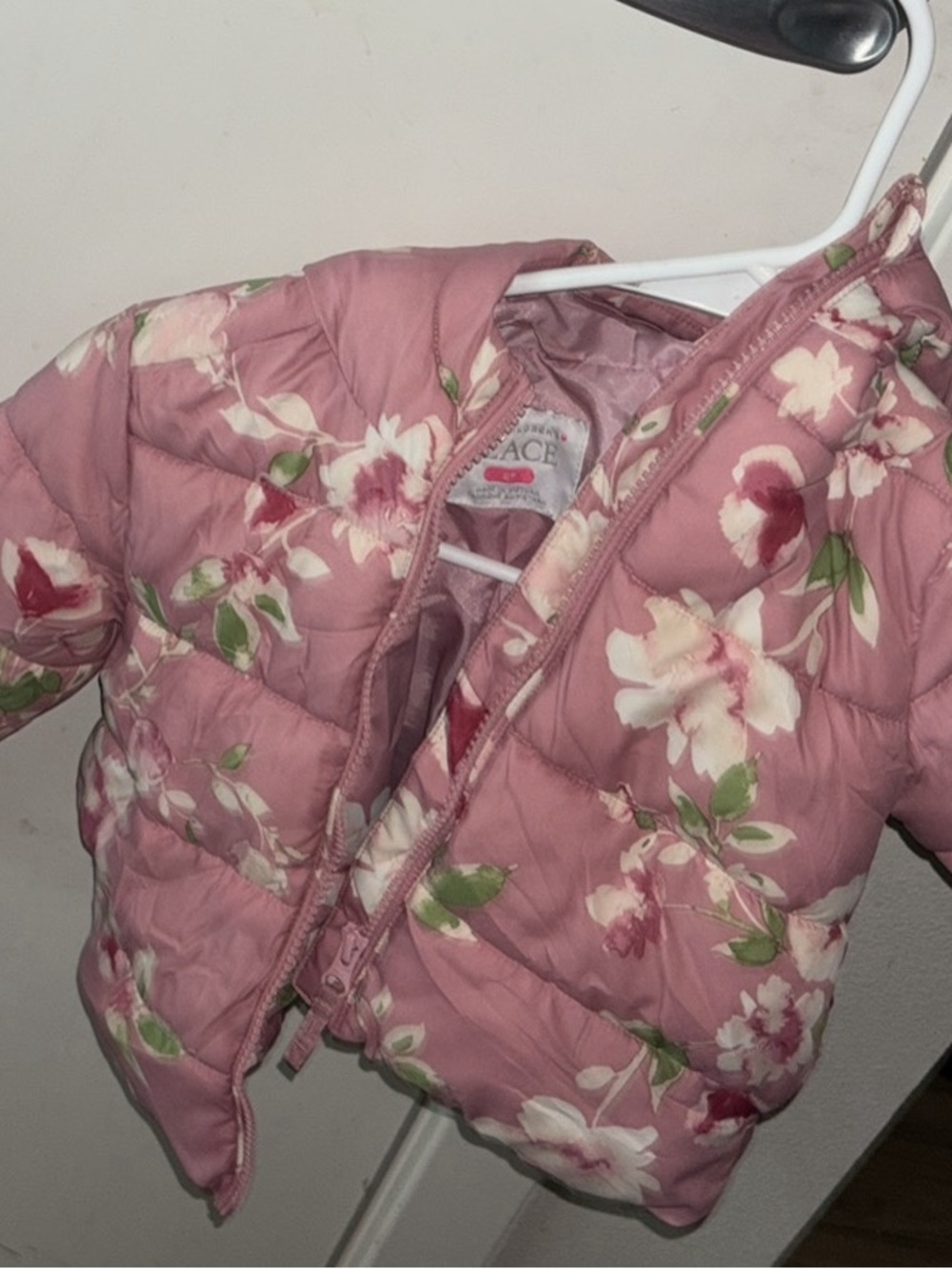 The Children's Place Floral Quilted Pink Hooded Puffer Jacket